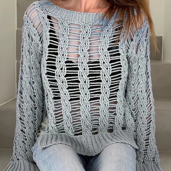 Gray Distressed CoverUp Sweater Pullover - Picture 3 of 5